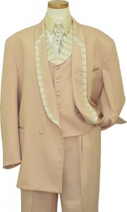 Street Smart by Primo Light Pink Double Breasted Vested Suit With Cream Diamond Design / Gold Lurex Trim
