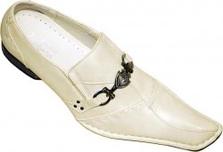Antonio Zengara Off White With Metal Bracelet Diagonal Toe Leather Shoes A401259