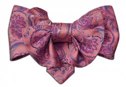 Classico Italiano Pink / Blue Paisley Double Layered Design 100% Silk Bow Tie / Hanky Set BT092