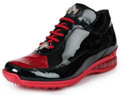 Mauri "Bubble" 8900/2 Red / Black Genuine Baby Crocodile / Patent Leather Sneakers.