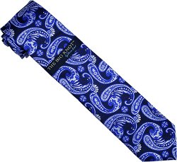 Steven Land Collection "Big Knot" SL004 Midnight Navy / Royal Blue / White Paisley Design 100% Woven Silk Necktie/Hanky Set