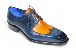 Emilio Franco "Orlando" Navy/Gold Genuine Italian Calf Leather Lace-Up Dress Shoes.