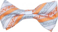 Classico Italiano Silver Grey / Peach Diagonal Striped 100% Silk Bow Tie / Hanky Set