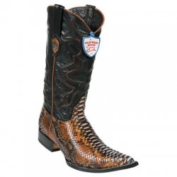 Wild West Rustic Cognac Genuine Python 3x Toe Cowboy Boots 2955788