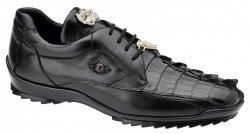 Belvedere "Vasco" Black Genuine Hornback Crocodile / Soft Calf Casual Sneakers with Eyes 336122.