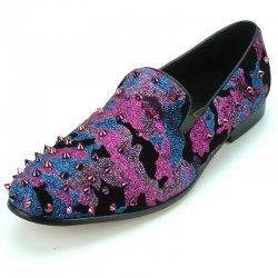 Fiesso Purple Camouflage Design Spiked Velvet Loafers FI7127.