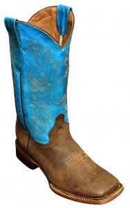 Ferrini 12693-50 Chocolate / Turquoise Genuine Cowhide Leather S-Toe Cowboy Boots.