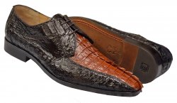 David Eden "Cancun" Dark Brown / Cognac All Over Genuine Hornback Crocodile Tail Lace-Up Shoes