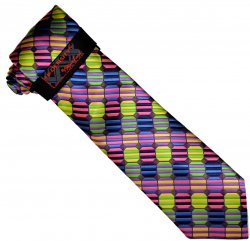 Hi-Density By Steven Land HD35 Blue / Green / Pink / Purple Multi Geometric Design 100% Silk Necktie / Hanky Set