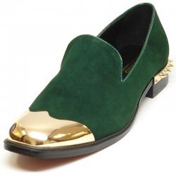 Fiesso Green Genuine Suede Leather Gold Metal Tip Loafer FI6892.