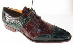 Mauri "Como" 53130 Forest Green Genuine Body Alligator / Dark Rust Baby Crocodile Shoes