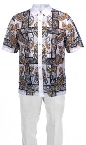 Prestige White / Black / Gold Hand Laced Irish Linen Short Sleeve Outfit LUX-193