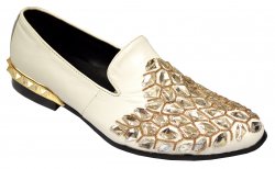 Fiesso White Genuine Suede Leather Slip-On Shoes With Rhinestones FI7023