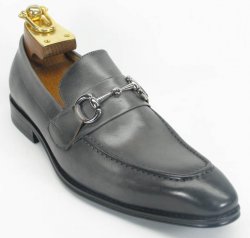 Carrucci Grey Genuine Leather Signature Buckle Loafer KS503-02.