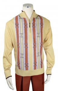 Bagazio Butter / Copper / White Quarter Zip Pullover Sweater BM2078