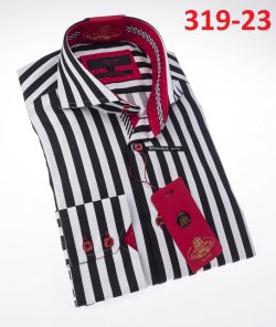 Axxess Black / White Stripe Cotton Modern Fit Dress Shirt With Button Cuff 319-23.