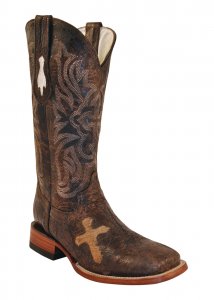 Ferrini Ladies 81093-39 Brown " Cowhide Cross Vamp" Genuine Leather Cowgirl Boots
