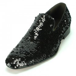 Fiesso Black Sequins Genuine Leather Slip-On Shoes FI7102.