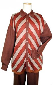 Silversilk Cognac/Cream Diagonal Stripes Microfiber Blend Knitted 2 PC Outfit 2078/002
