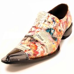 Fiesso Magazine Print Genuine Leather Loafer Shoes With Metal Tip FI6794