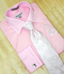 Daniel Ellissa Pink With Embridered Design Shirt/Tie/Hanky Set DS3737P2