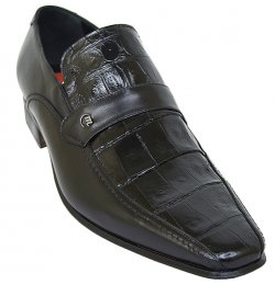 Mauri "M754" Black Genuine Crocodile / Calf Loafers Shoes