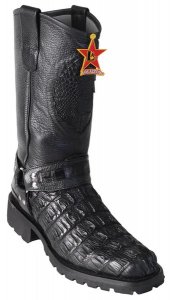 Los Altos Black Genuine Caiman Tail Motorcycle Square Toe Cowboy Boots 55T0105