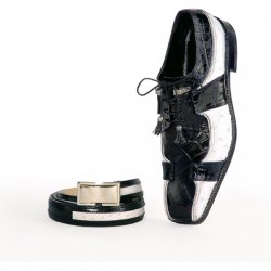 Mauri "2770" Black / White Genuine Alligator / Ostrich Shoes