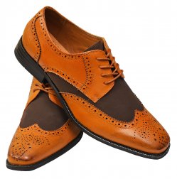 J Republic "Velles" Cognac / Dark Brown Vegan Leather Wingtip Lace-Up Shoes