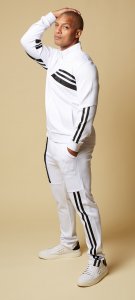 Stacy Adams White / Black Striped Cotton Blend Modern Fit Tracksuit Outfit 2579