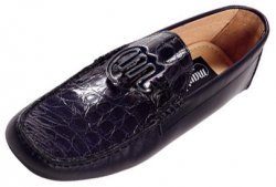 Mauri "Pavillion" 9195 Wonder Blue Genuine Crocodile Flanks/Soft Calf Leather Shoes With Mauri Emblem On Front