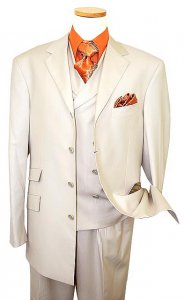 Steve Harvey Collection Beige Shadow Pinstripes Super 120's Merino Wool Vested Suit 8511