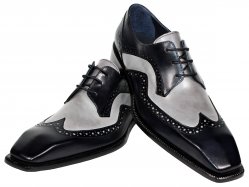 Duca Di Matiste "Saranno" Black / Grey Genuine Italian Calfskin Wingtip Lace-Up Shoes.