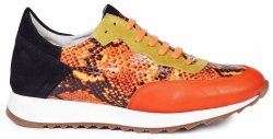 Mauri "Boccioni" M728 Orange Genuine Calf / Python Print / Suede Sneakers.