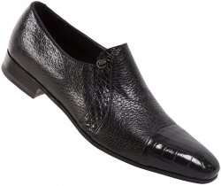 Mauri "Danieli" 4528 Black Genuine Alligator / Pecary Loafer Shoes With Cap-Toe