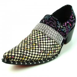 Fiesso Multi Color Genuine Leather With Silver Color Band Slip-On FI7300.