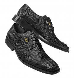 LA Exotics "Diamond Eyes" Black All-Over Genuine Hornback Crocodile Head Shoes With Eyes 1ZV080205