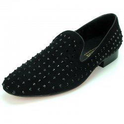 Fiesso Black Genuine Leather Slip-on Shoes With Black Stud FI6853.