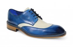 Emilio Franco "Cosimo" Ocean Blue/Bone Genuine Italian Calf Leather Lace-Up Dress Shoes.