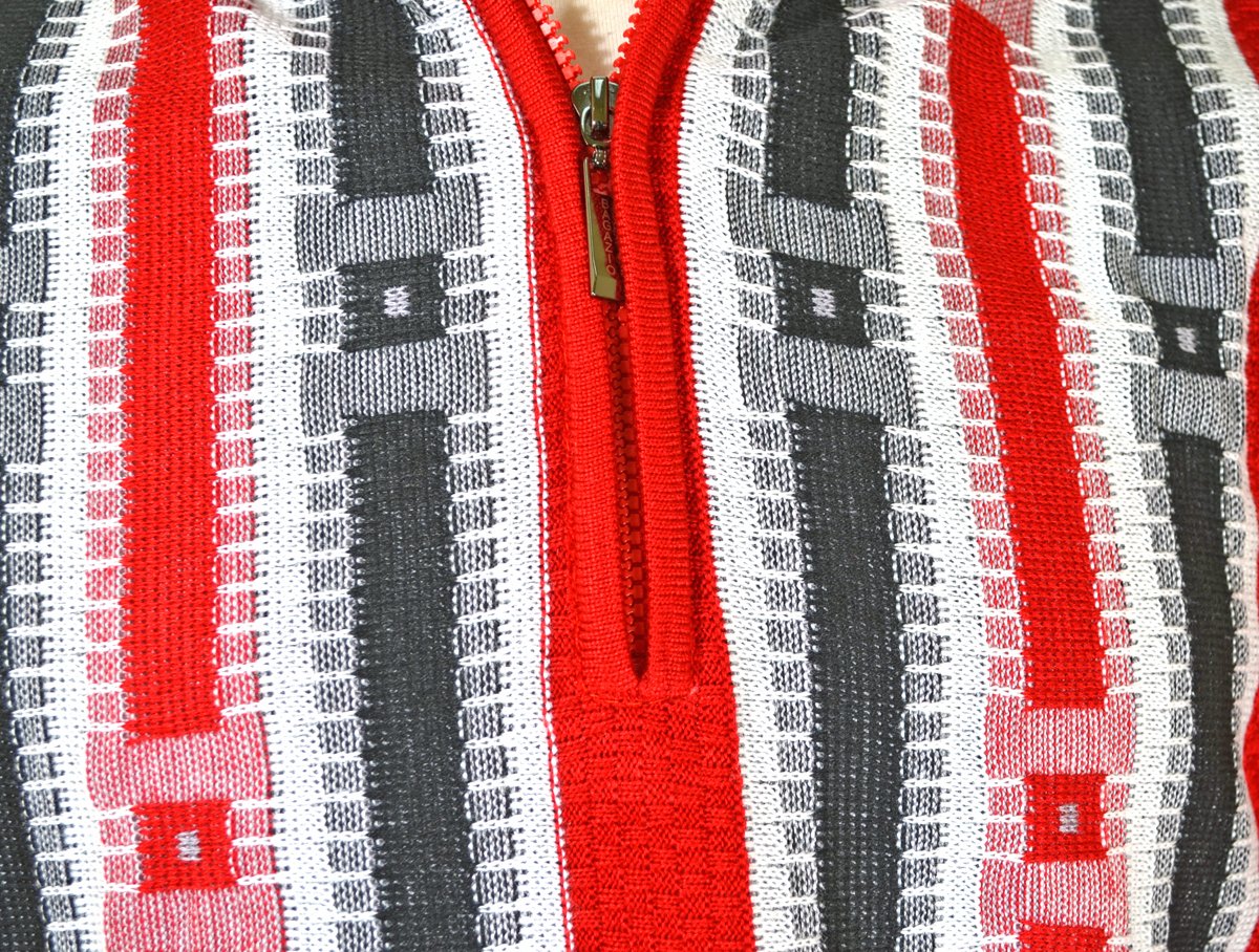 Bagazio Red, Black and White Quarter Zip Pullover Sweater 