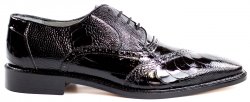 Belvedere "Nino" Black Genuine Eel / Ostrich Leg Shoes 0B4.