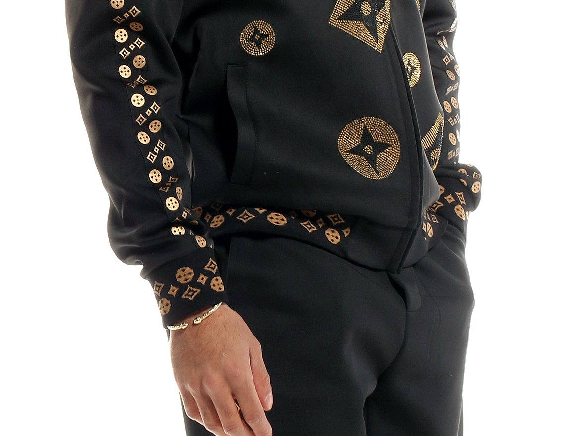 Artyzen Black and Gold Crystal Studded Modern Fit Tracksuit Outfit 