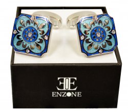 Enzone Silver Plated / Turquoise / Teal Studded Square Cufflink Set 4039