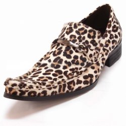 Fiesso Beige Leopard Genuine Leather / Pony Hair Loafer Shoes With Bracelet FI6649