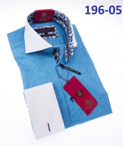 Axxess Sky Blue Self Design Cotton Modern Fit Dress Shirt With French Cuff 196-05.