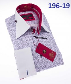 Axxess White / Multi Color Artistic Design Cotton Modern Fit Dress Shirt With French Cuff 196-19.