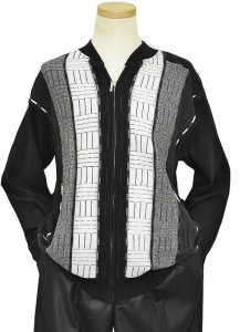 SilverSilk Black / White / Grey Knitted Front Zipper Triple Textured Stripes Sweate Jacket 3594