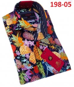 Axxess Multicolored Cotton Flowery Design Modern Fit Dress Shirt With Button Cuff 198-05.