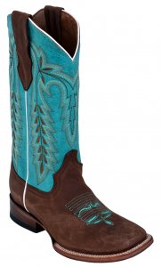 Ferrini Ladies 82693-09 Chocolate Turquoise Genuine Cowhide Leather S-Toe Cowboy Boots.
