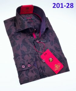Axxess Dark Purple Paisley Design Cotton Modern Fit Dress Shirt With Button Cuff 201-28.